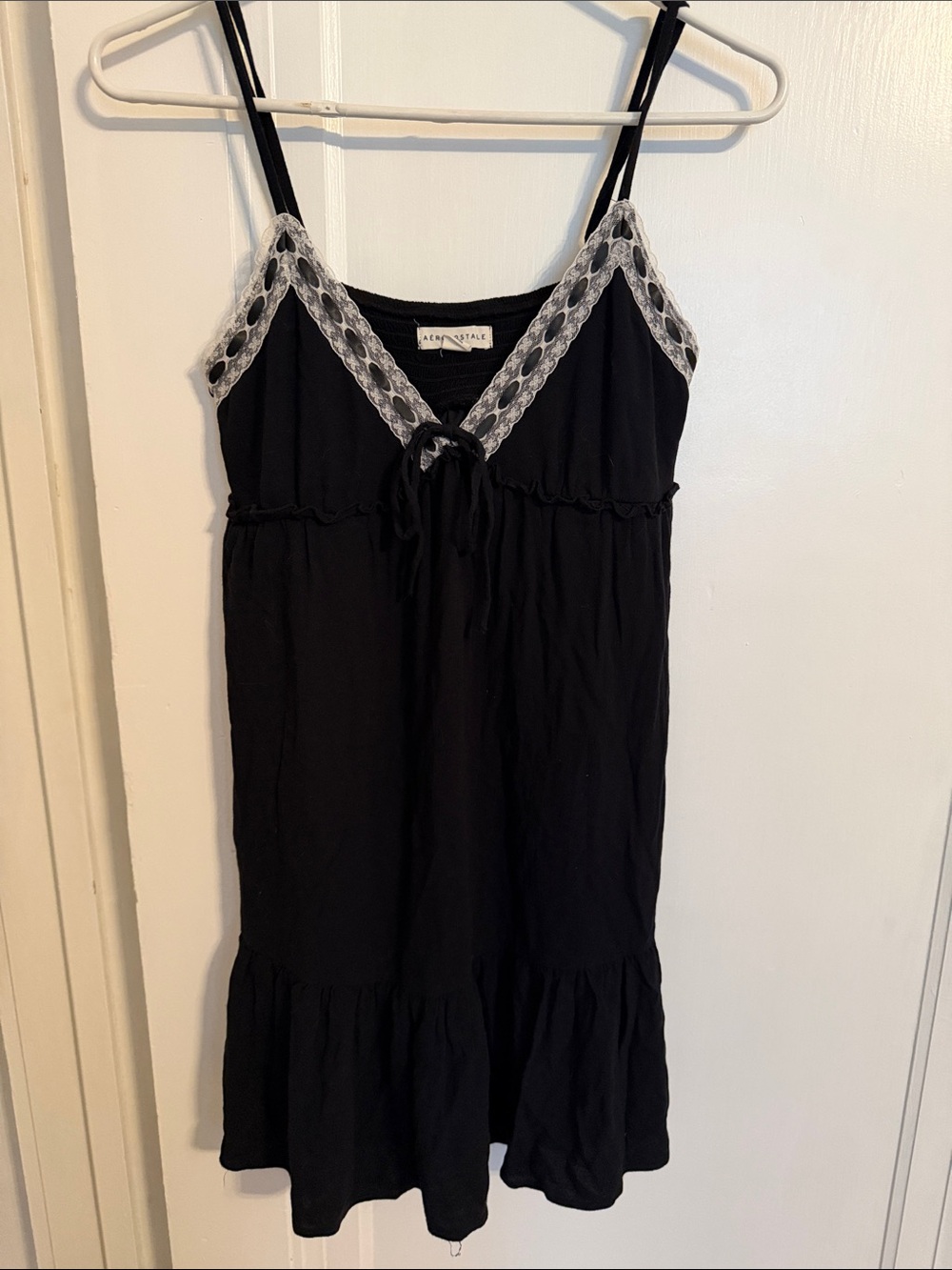 Aeropostale Black Spaghetti Strap Dress with White Lace Trim